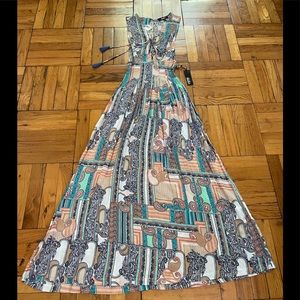 Lulu’s Relinquish My Title Peach Print Lace-Up Maxi Dress XS